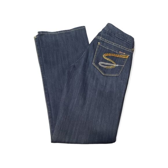 Seven7 Low Rise Embellished Dark Wash Bootcut Jeans Size 28 - Picture 1 of 9